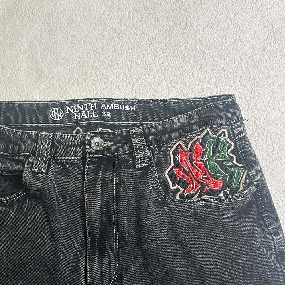 Ninth Hall Embroidered Graphic Black Denim Jeans Size 32x26 - Picture 4 of 7
